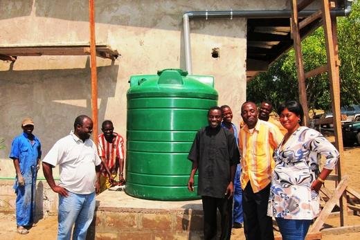 One of the new water tanks that collects rain water