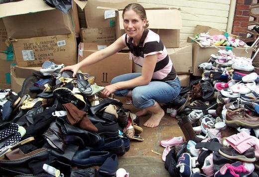 Sorting through hundreds of donated shoes